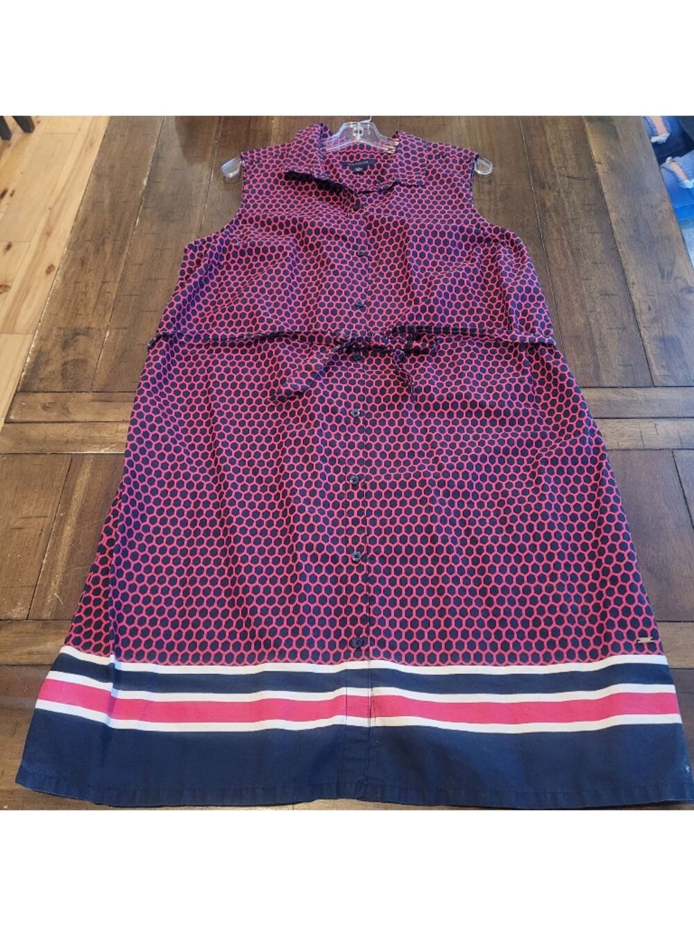 Tommy Hilfiger Sleeveless Pink & Navy Geometric Print Belted Shirt Dress  XXL